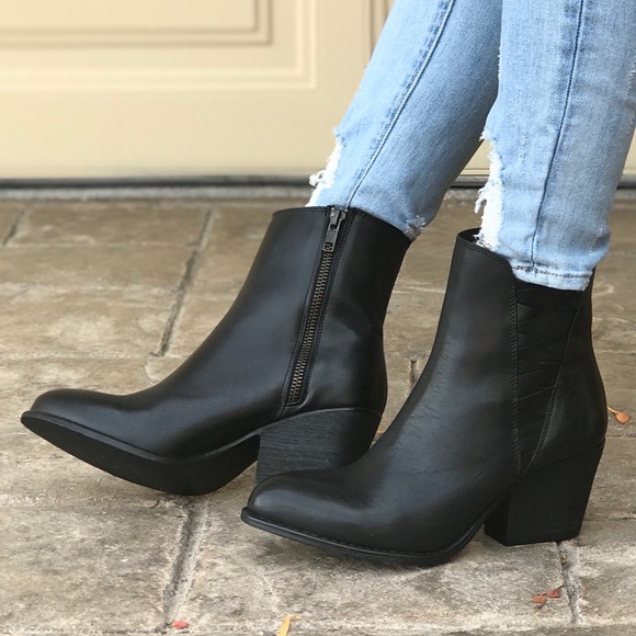 Anthropologie Shoes - Black Genuine Leather Pointy Toe Boho Ankle Boots